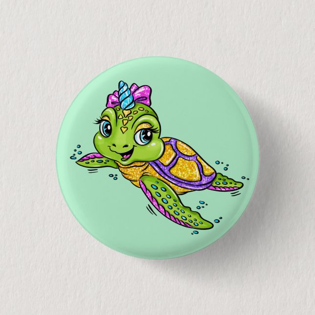 Einhorn-Schildkröte Button (Vorderseite)