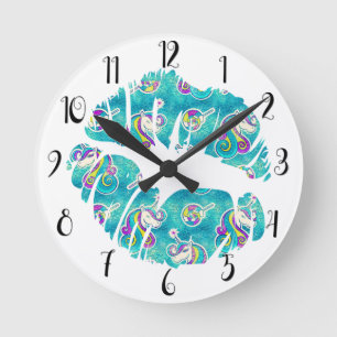 EINHORN Schillernde Türkis Folie Metallic KUSS LIP Runde Wanduhr