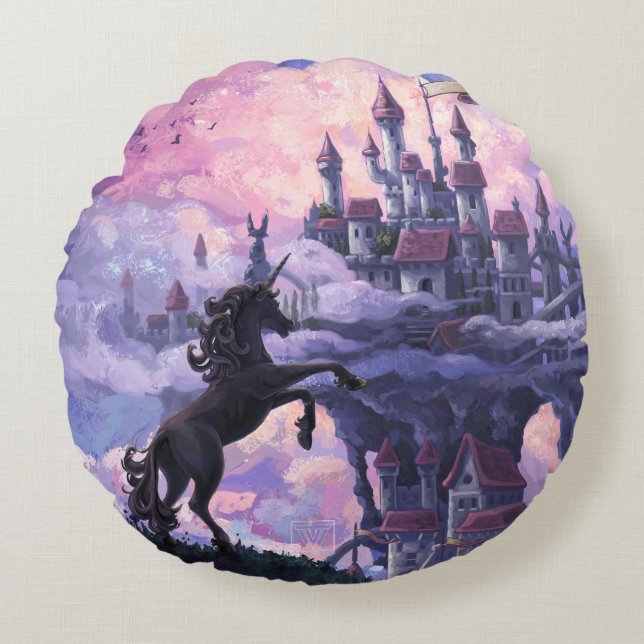 Einhorn-Schloss Rundes Kissen (Vorderseite)