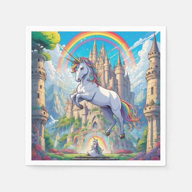Einhorn, Schlösser, Regenbogen Serviette (Vorderseite)