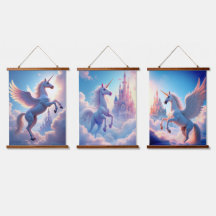 Einhorn-Set-Wandtapeten aus Holz mit Toppwand, 3 P