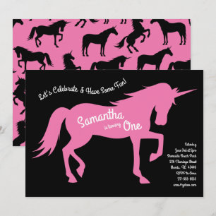 Einhorn Silhouette 1. Geburtstag Party Pink Girls Einladung