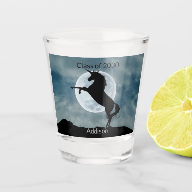 Einhorn-Silhouette-Mondklasse 2030 Abschluss Schnapsglas (Vorderseite)