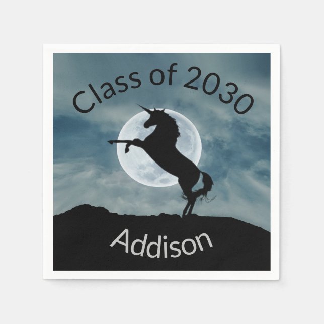 Einhorn-Silhouette-Mondklasse 2030 Abschluss Serviette (Vorderseite)