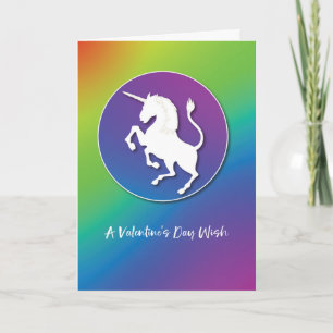 Einhorn Silhouette Valentine am Hellen Regenbogen Karte