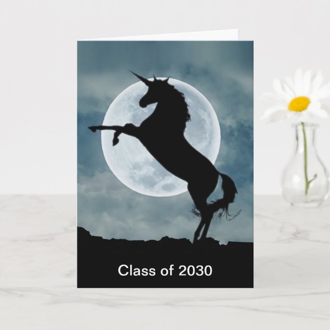 Einhorn-Silhouette Vollmond-Klasse 2030 Karte (Kleine Pflanze)