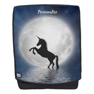 Einhorn-Silhouette Vollmond-Ozean personalisieren Rucksack