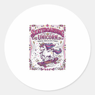 Einhorn Skateboarding Einhorn Stylisch Weißer Hint Runder Aufkleber