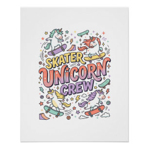 Einhorn Skater Einhorn Crew Whimsical Zazzle Desig Poster