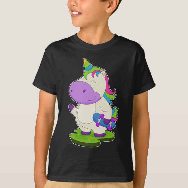 Einhorn-Skater-Skateboard T-Shirt (Vorderseite)
