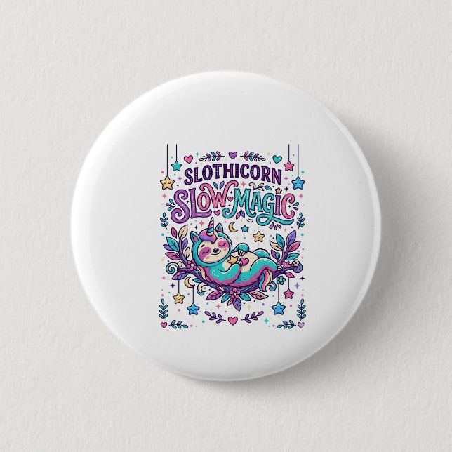 Einhorn Slothicorn Langsame Magie Farbiger Marktpl Button (Vorderseite)