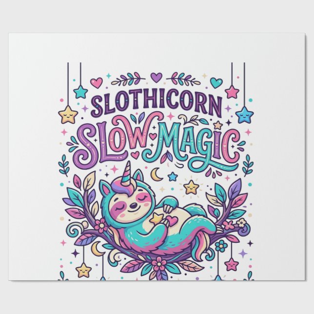 Einhorn Slothicorn Langsame Magie Farbiger Marktpl Geschenkpapier (Flach)