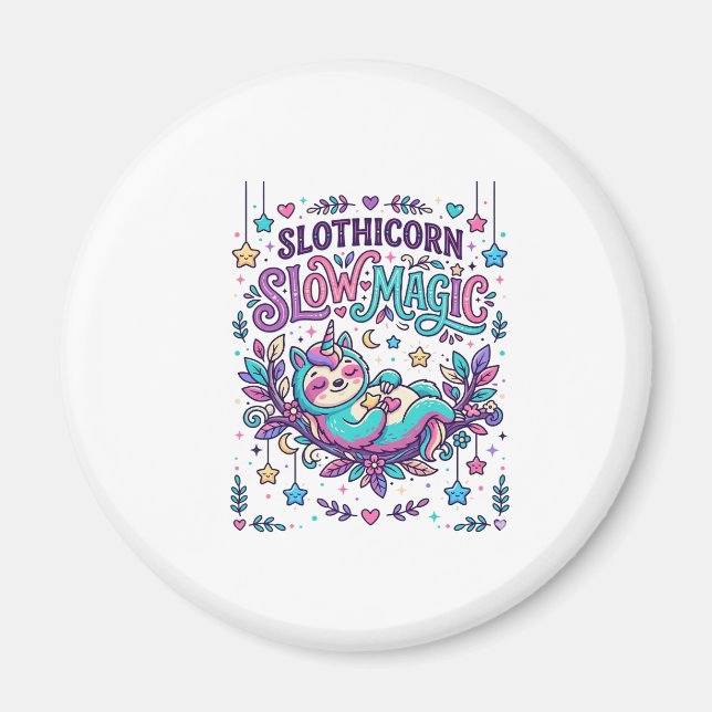 Einhorn Slothicorn Langsame Magie Farbiger Marktpl Magnet (Vorne)