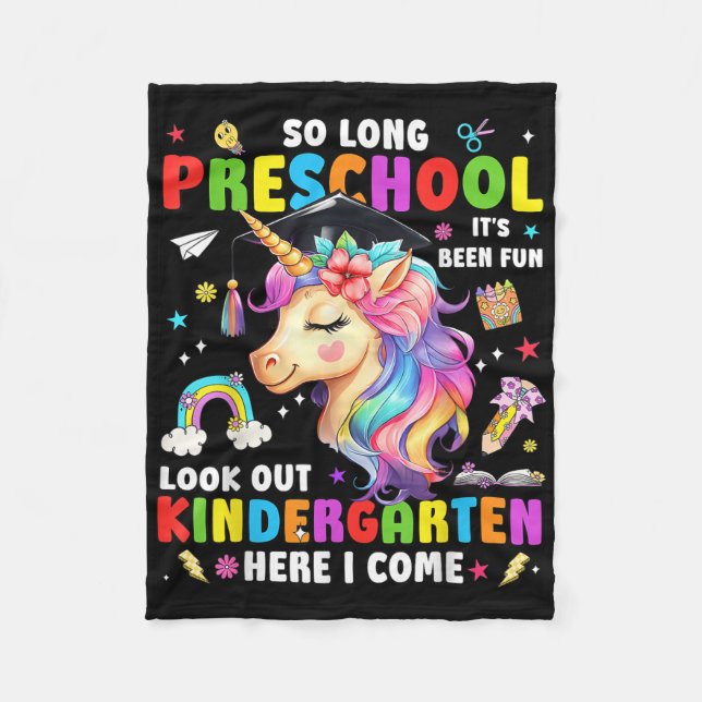 Einhorn So Long Pre K Abschluss Kindergarten Hier Fleecedecke (Vorderseite)
