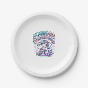 Einhorn Spieler Eins Einhorn Modus Retro-Stil Graf Pappteller