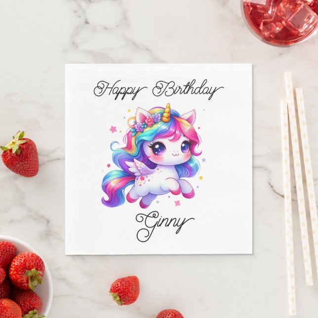 Einhorn springt über Regenbogen Serviette (Beispiel)
