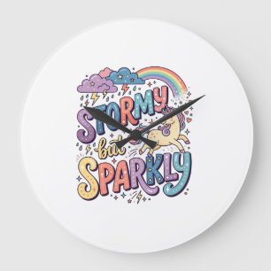 Einhorn Stormy aber funkelnde Launen Merch Design_ Große Wanduhr