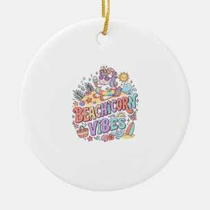 Einhorn StrandEinhorn Vibes Whimsical Weißer Hinte Keramik Ornament