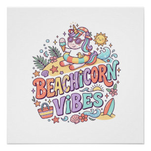Einhorn StrandEinhorn Vibes Whimsical Weißer Hinte Poster