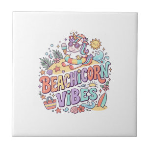 Einhorn Strandhörnchen Vibes Whimsical Weißer Hint Fliese
