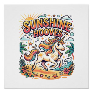 Einhorn Sunshine Hufe Commercial Aufkleber und T-S Poster