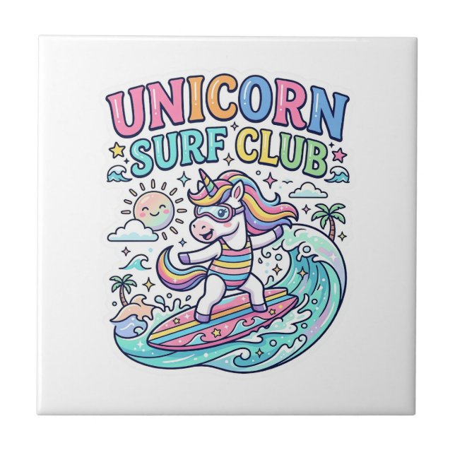 Einhorn-Surf-Club Fliese (Vorderseite)
