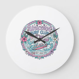 Einhorn-Surf-Club-Lustiges-Shirt-Grafik_1 Große Wanduhr