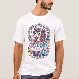 Einhorn süß aber leicht verwildert Weißer Hintergr T-Shirt