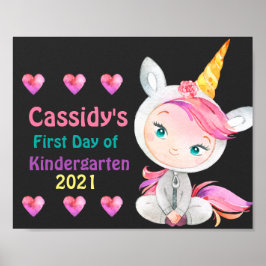 Einhorn Süsse Girl First Day School Chalkboard Poster