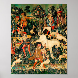 Einhorn Tapestries verteidigt Jagd Poster