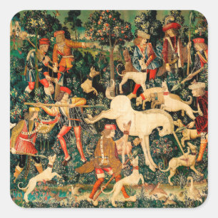 Einhorn Tapestries verteidigt Jagd Quadratischer Aufkleber