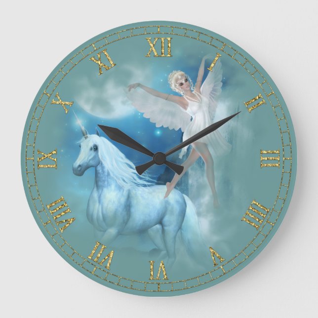 Einhorn und Angel Vignette Wall Uhr (Vorderseite)