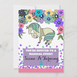 Einhorn und Blume Einladung zum Geburtstag