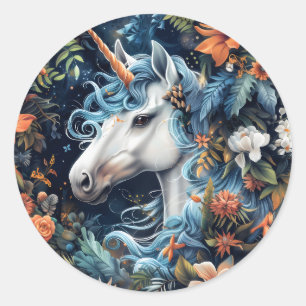 Einhorn und Blume Fantasy Design Runder Aufkleber