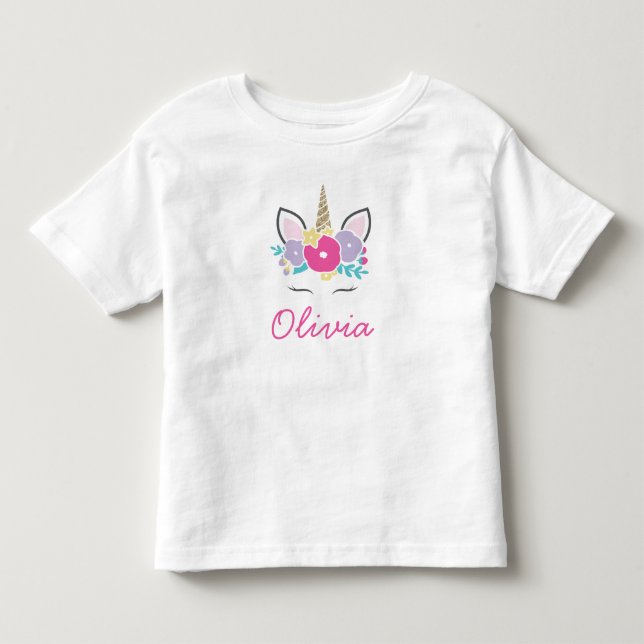 Einhorn und Blume Personalisiertes Shirt Glitzer (Vorderseite)