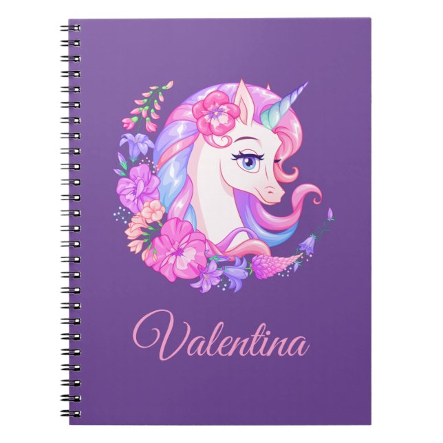 Einhorn und Blume Personalisiertes SpiralNotebook Notizblock (Vorderseite)
