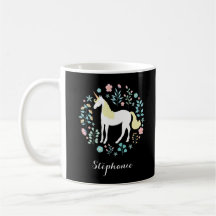 Einhorn und Blume Schwarz Personalisiert
