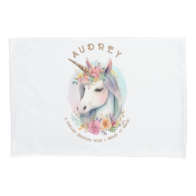 Einhorn und Blumenkranz Kissenbezug (Vorderseite)