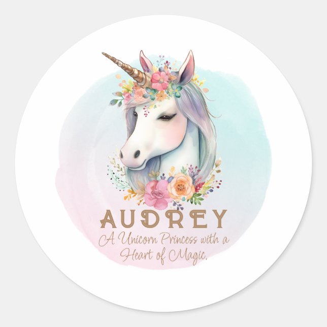 Einhorn und Blumenkranz Runder Aufkleber (Vorderseite)