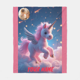 Einhorn und Burg in rosa personalisiert und Foto Fleecedecke