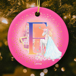 Einhorn und Druckbuchstabe E Monogramm Weihnachten Keramik Ornament