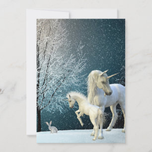 Einhorn und Fohlen Winterlandschaft Schnee Feierta Feiertagskarte