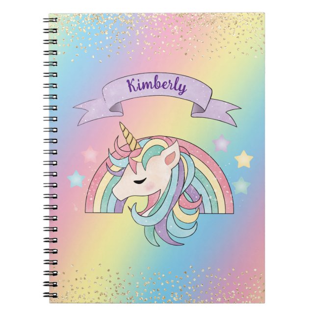 Einhorn und Funkelnd Regenbogen mit Gold-Glitzer Notizblock (Vorderseite)