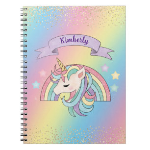 Einhorn und funkelnder Regenbogen mit goldenem Gli Notizblock