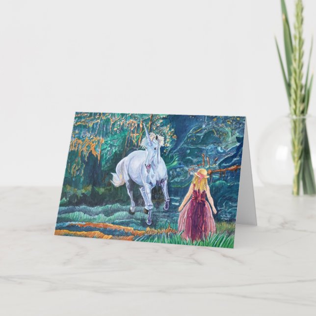 Einhorn und Girl Art Karte (Vorderseite)