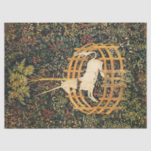 EINHORN UND GOTISCHE FANTASIEBLUMEN, BLUMENMOTIVE SEIDENPAPIER