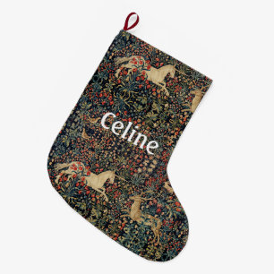 EINHORN UND HIRSCH,BLUMEN,WALDTIERE Floral Großer Weihnachtsstrumpf
