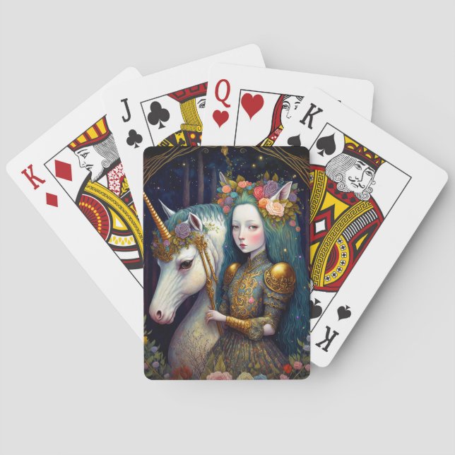 Einhorn und Lady Fantasy Art Spielkarten (Rückseite)