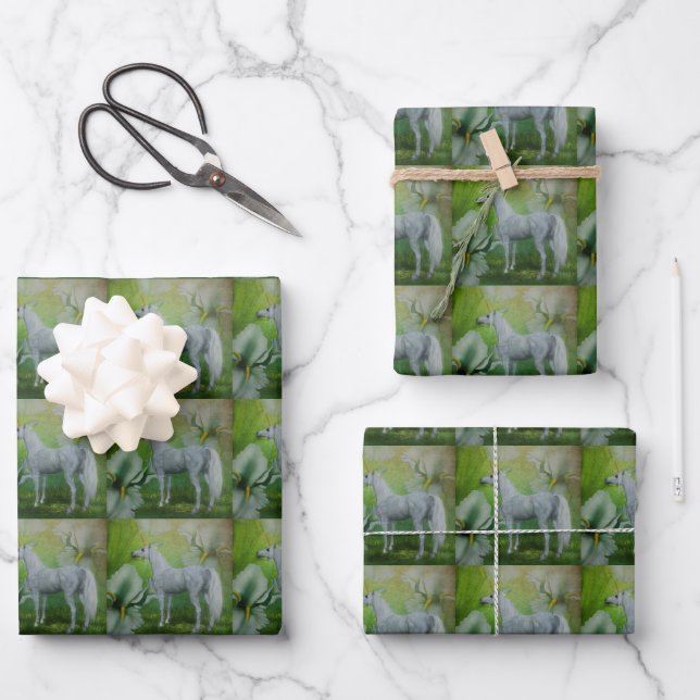 Einhorn- und Lily-Blume Geschenkpapier Set (Vorderseite)