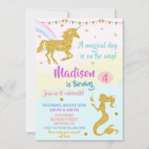 Einhorn und Meerjungfrau Einladung zum Geburtstag 